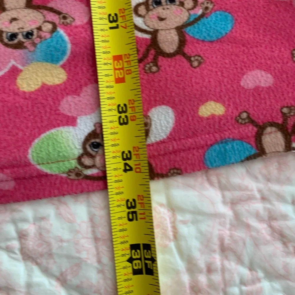 J. Khaki Nightgown Girls L 10/12 Pink Monkey Flannel Pajamas Long Sleeves Hearts